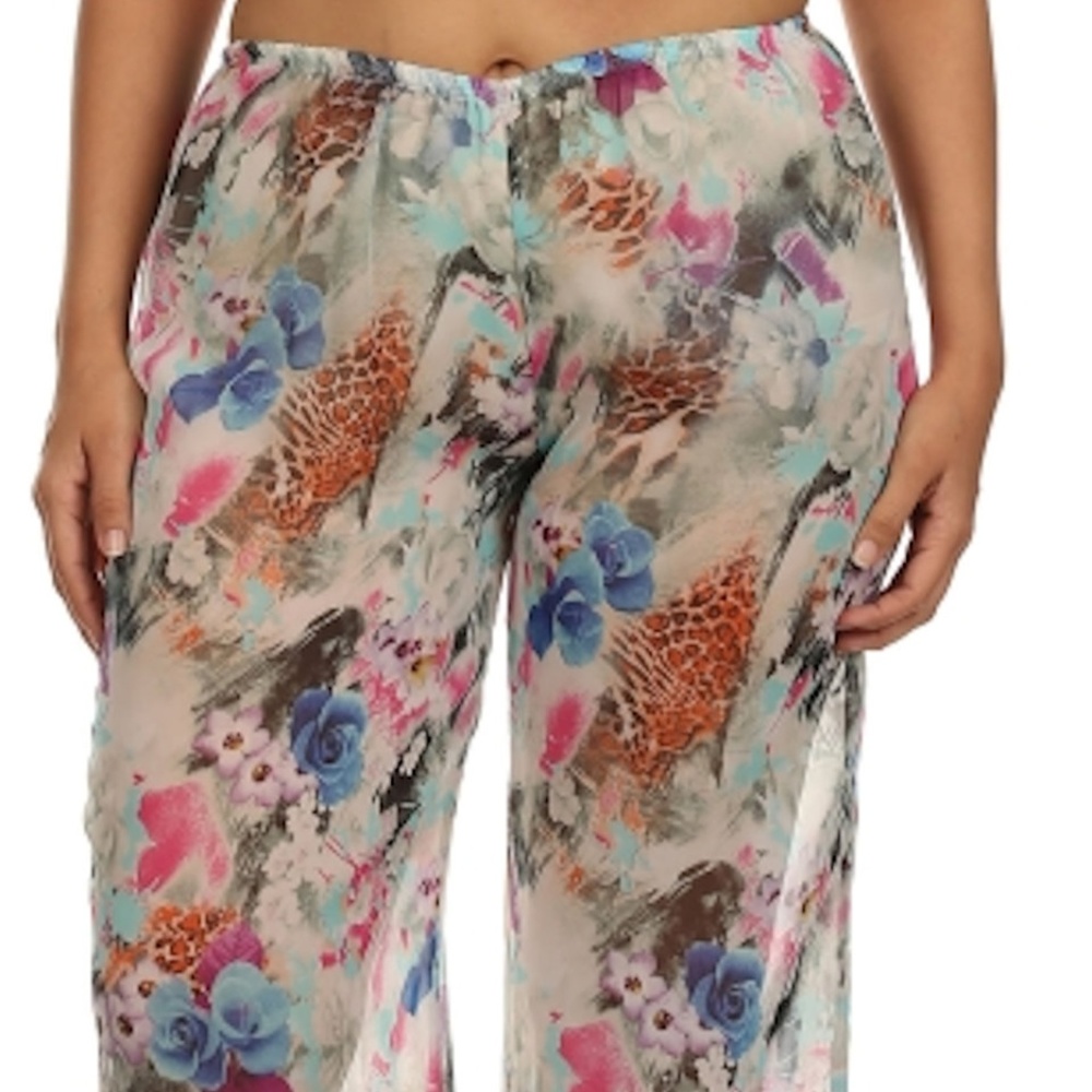 2/$25 SHEER Plus Floral Chiffon Dressy pants 2x - Picture 3 of 7